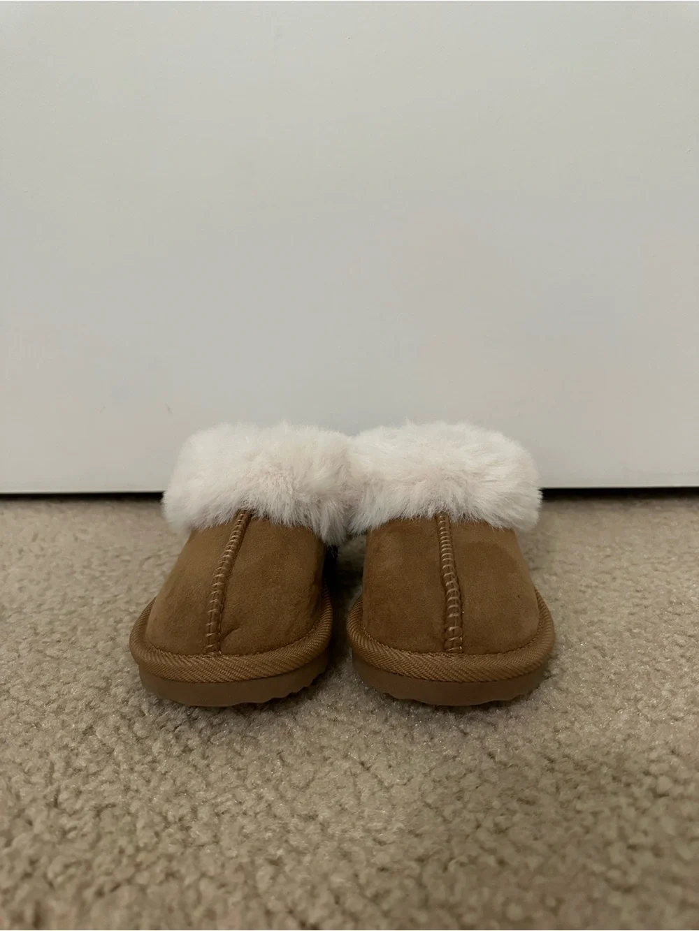 Toddler Cozy Faux Fur Lined Slipper Mules in Brown and Cream